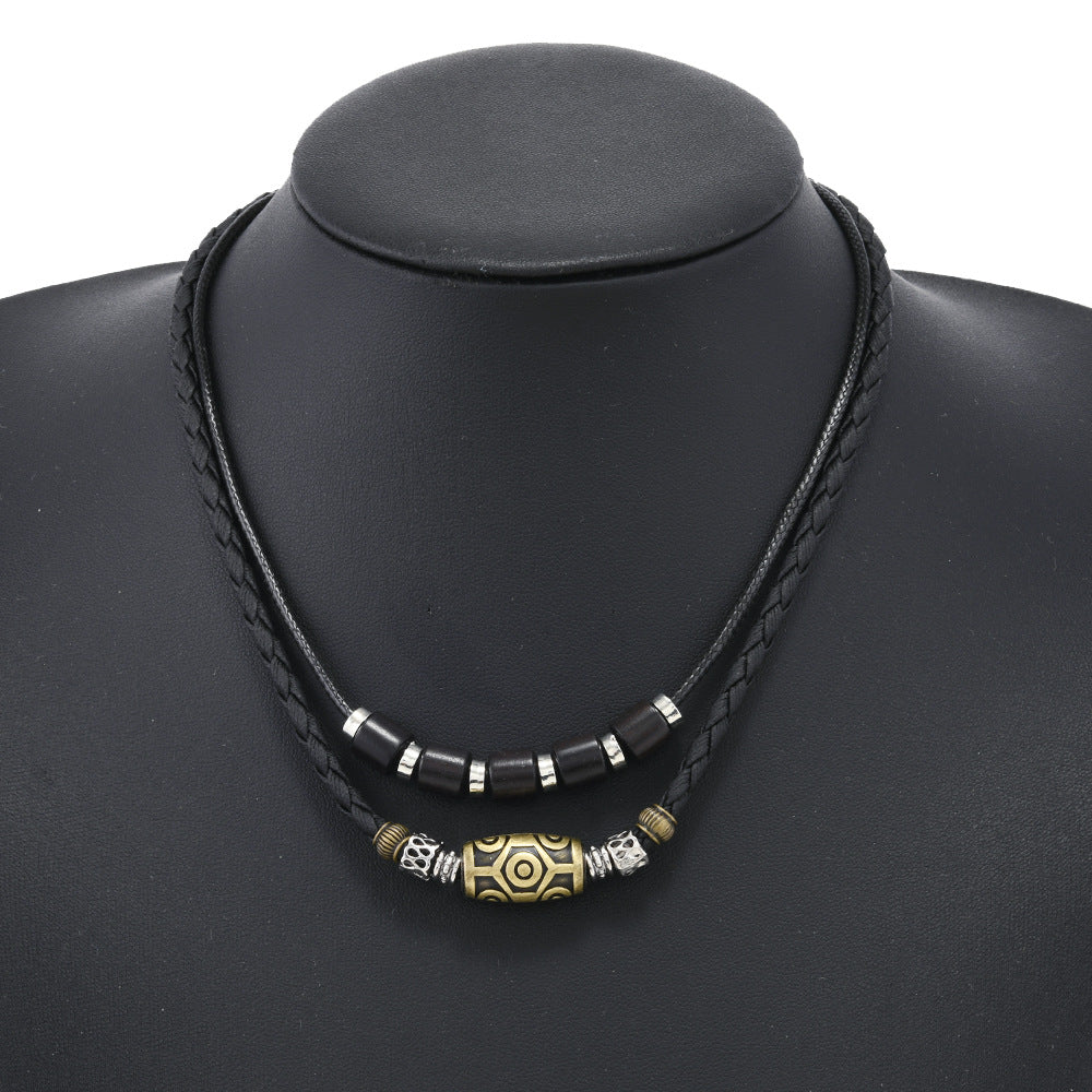 Wholesale Punk style retro personality necklace trendy men's braided wax rope antique pendant